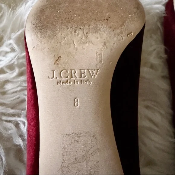 J. Crew | Avery Block Heel Pumps Velvet Pointed Toe Burgundy Red Holiday Size 8 - Picture 9 of 9
